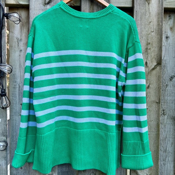 Gap Stripe Cotton Split hem Knit Sweater Green - Picture 5 of 8